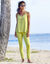 Pantalon fuselé uni, taille élastiquée (vert mousse)