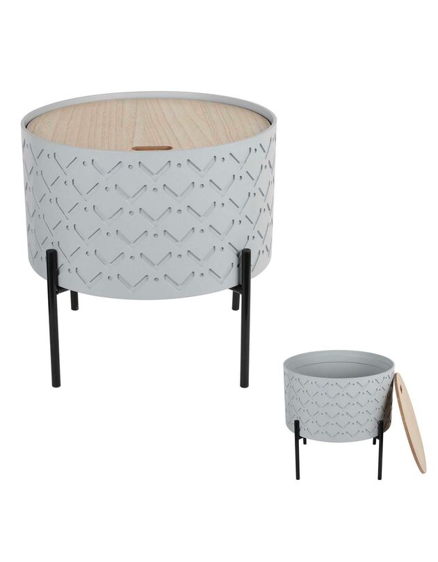 Table d’appoint-coffre avec pieds métal (gris)