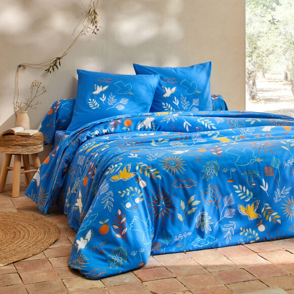 Linge de lit Mad&egrave;re imprim&eacute; proven&ccedil;al - en coton  (bleu)