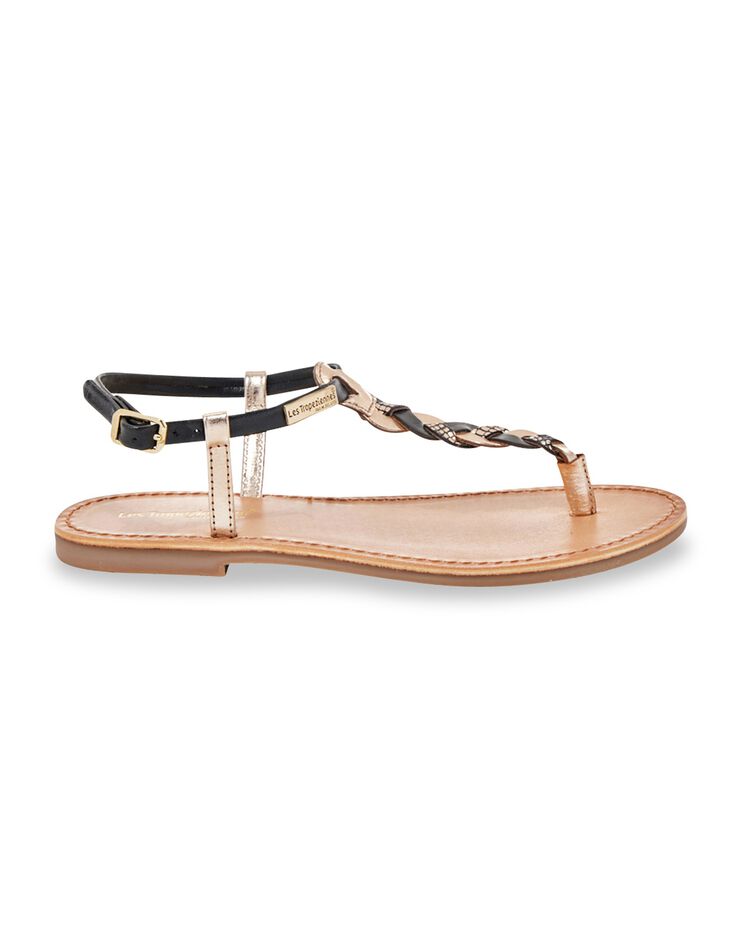Sandales plates entre-doigt en cuir tressé Hodin (noir)