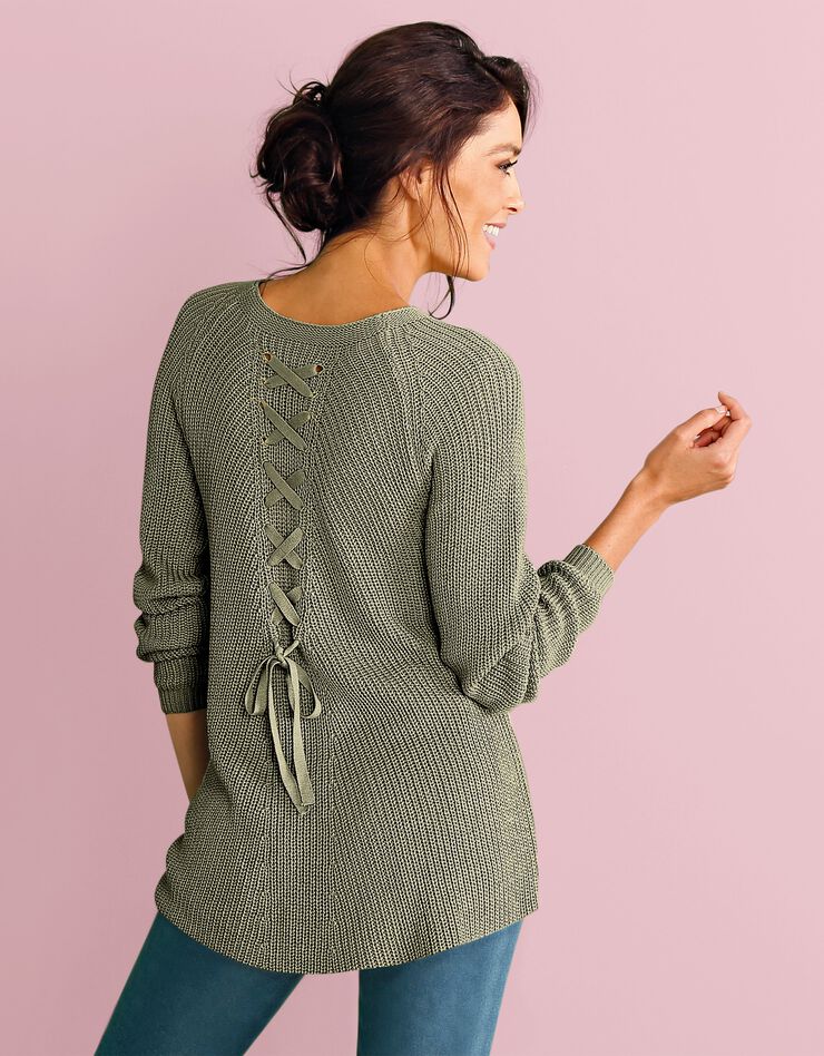 Pull lacé dos maille anglaise (kaki) Pull lacé dos maille anglaise (kaki)