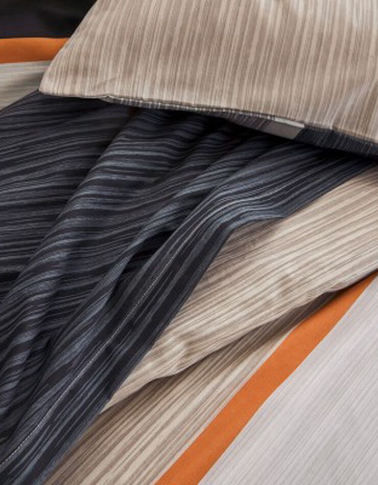 Linge de lit Markus en coton imprimé à rayures effet bois (gris)