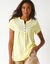 T-shirt col tunisien manches courtes, broderie anglaise (jaune)