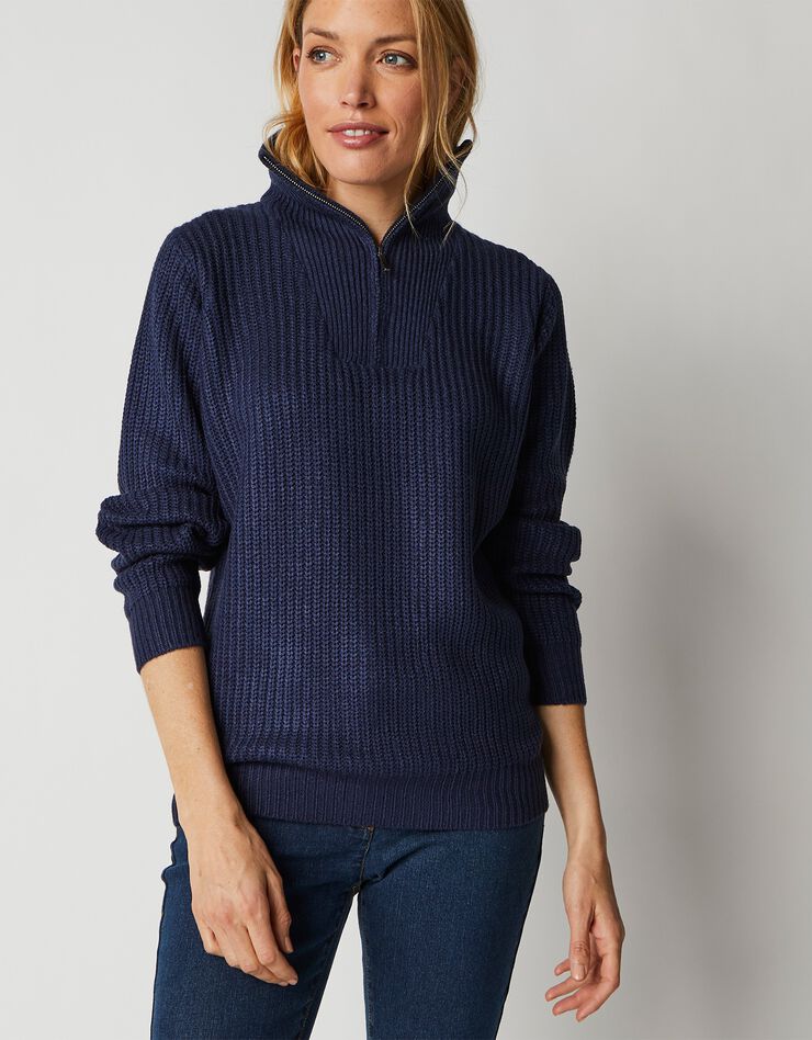 Pull col camionneur zippé maille anglasie (marine) Pull col camionneur zippé maille anglasie (marine)