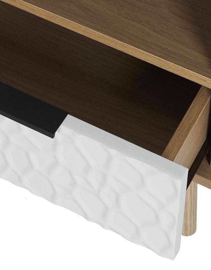 Table de chevet bois et blanc - 1 niche 1 tiroir (naturel)