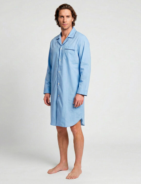 Liquette pyjama unie popeline coton (bleu ciel)