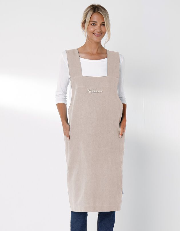 Tablier de cuisine japonais coton et lin uni personnalisable (écru)