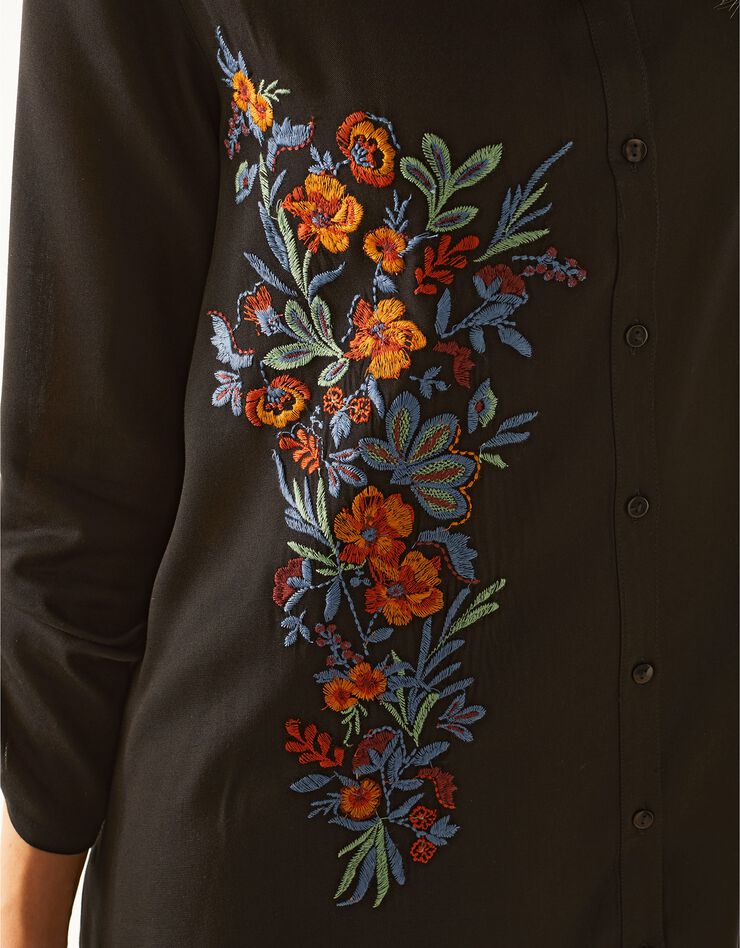 Tunique boutonnée col chemisier brodée (noir) Tunique boutonnée col chemisier brodée (noir)
