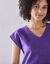 T-shirt col V, maille fantaisie brillante (violet)