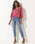 Blouse unie macramé, manches brodées (rose)