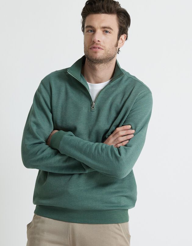 Sweat molleton col camionneur zippé (vert foncé)