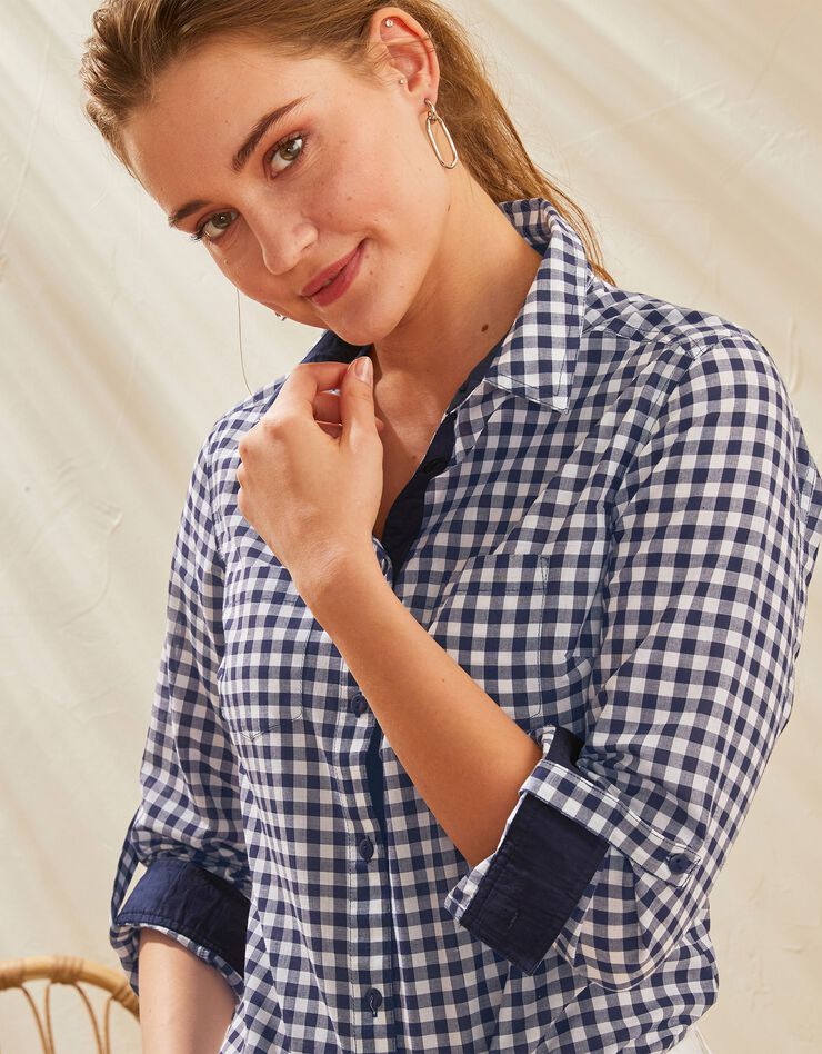 Chemise imprimée carreaux, coton (marine / blanc) Chemise imprimée carreaux, coton (marine / blanc)