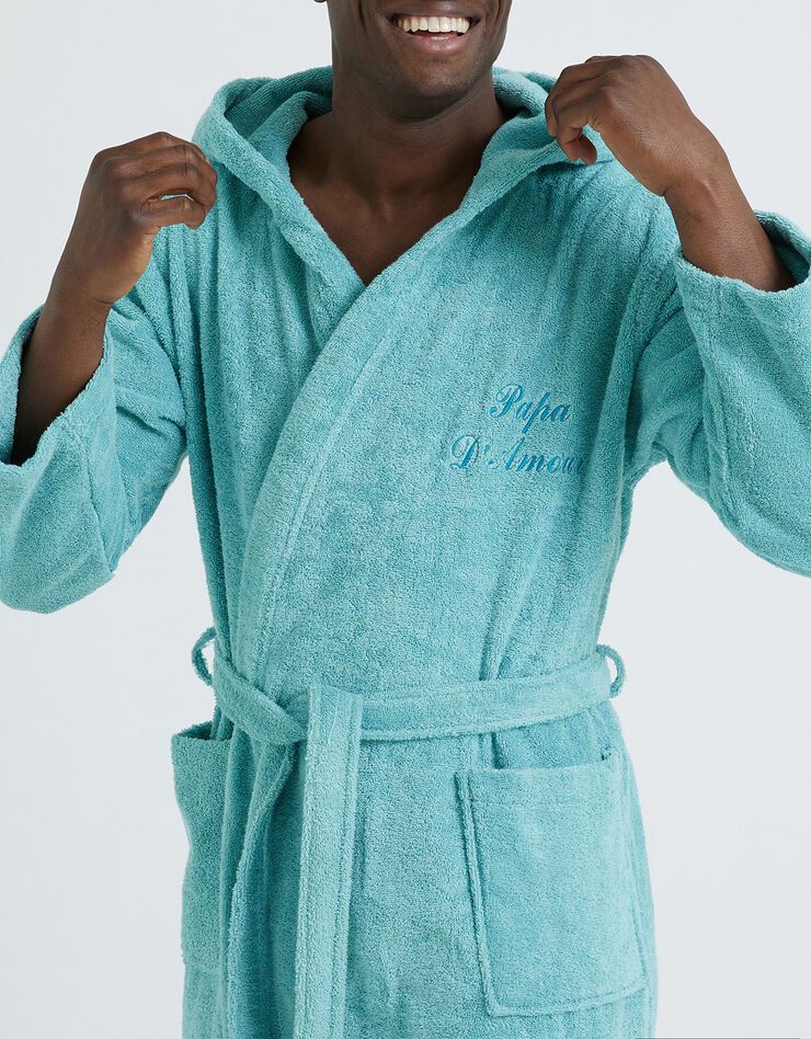 Peignoir mixte adulte col capuche éponge bouclette personnalisable (vert d'eau) Peignoir mixte adulte col capuche éponge bouclette personnalisable (vert d'eau)