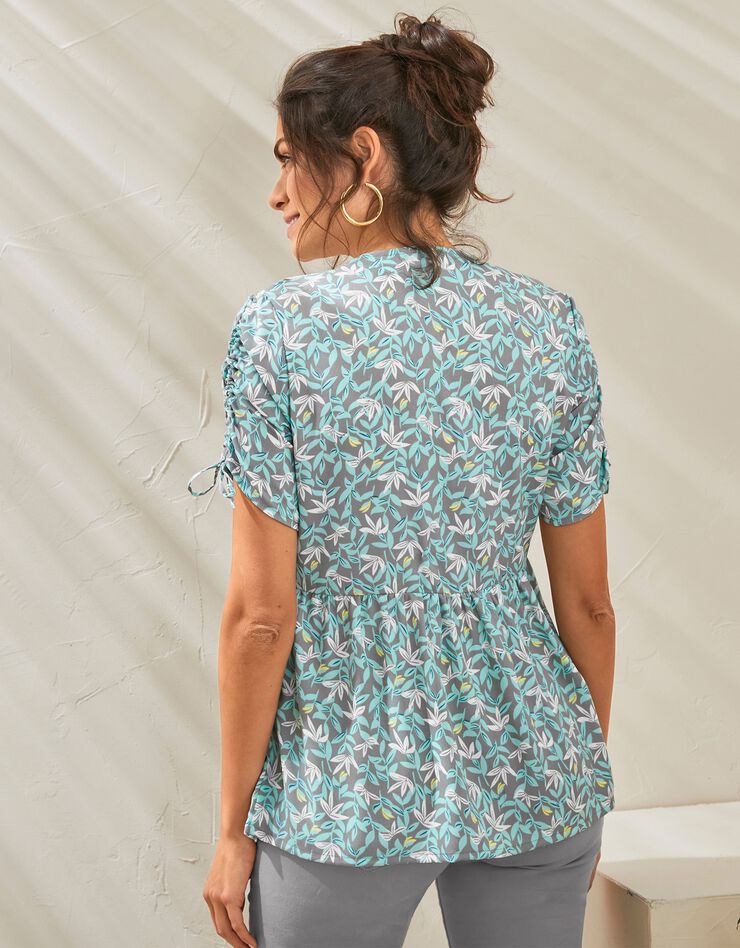 Blouse boutonnée imprimée (gris / turquoise) Blouse boutonnée imprimée (gris / turquoise)