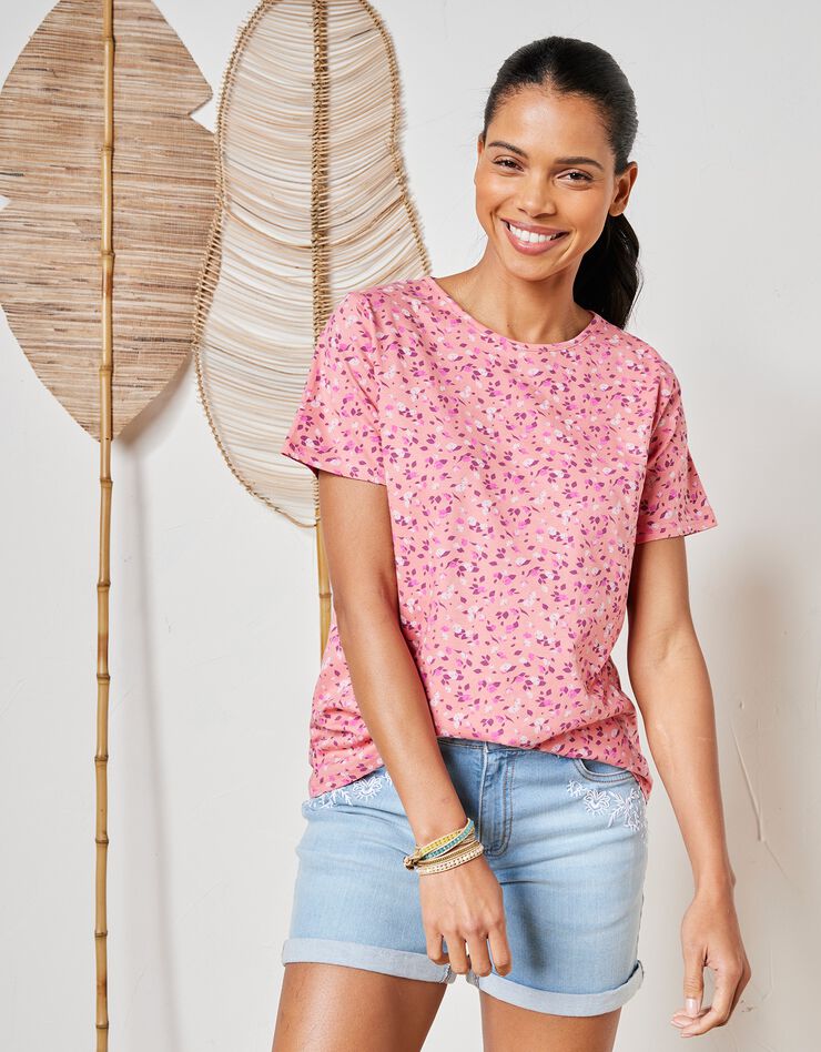 Tee-shirt manches courtes imprimé (corail / violine) Tee-shirt manches courtes imprimé (corail / violine)