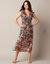 Robe manches courtes détails volantés, voile jacquard imprimé (marine / caramel)