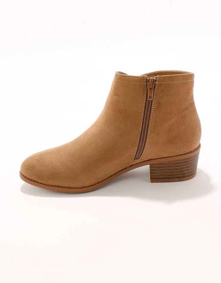 Low-boots zippées à surpiqûres fantaisie effet suédine (beige) Low-boots zippées à surpiqûres fantaisie effet suédine (beige)