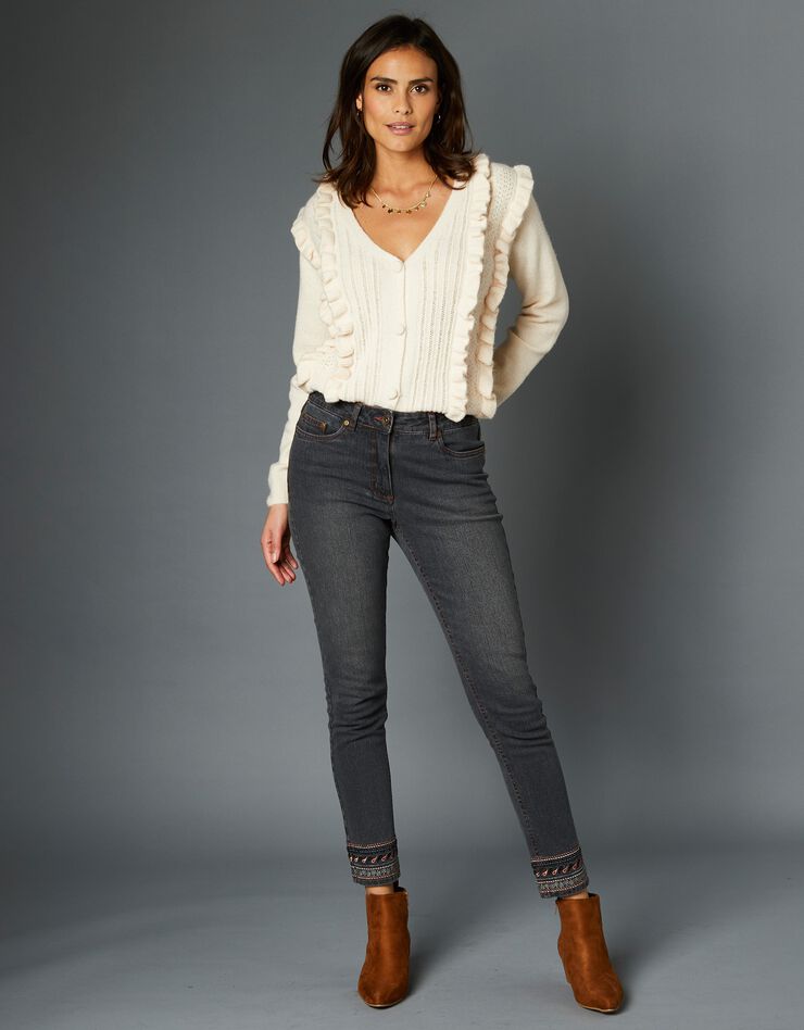 Jean coupe 7/8ème fuselé brodé (gris) Jean coupe 7/8ème fuselé brodé (gris)