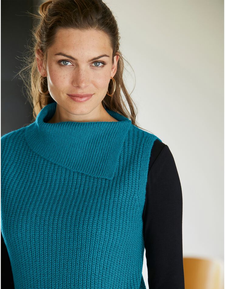 Pull tunique sans manches uni à ceinture amovible - toucher mohair (turquoise) Pull tunique sans manches uni à ceinture amovible - toucher mohair (turquoise)