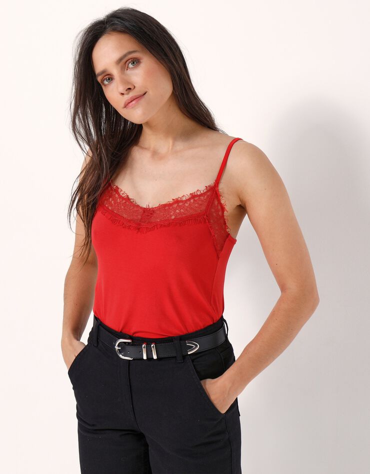 Débardeur dentelle fines bretelles  (rouge)