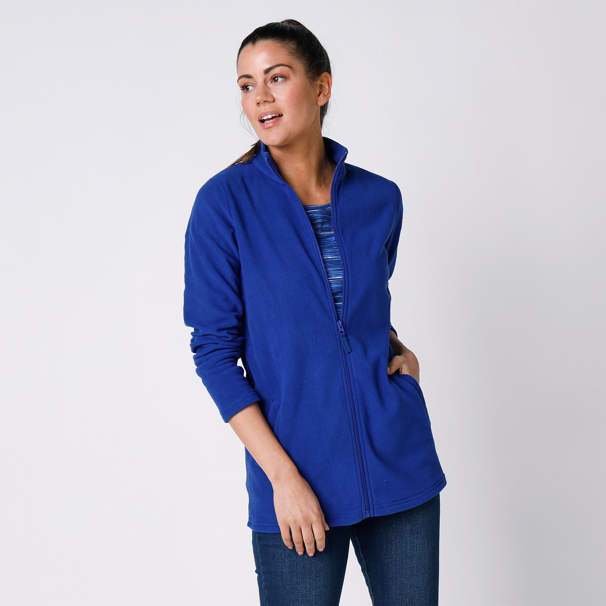 Veste polaire zipp e manches longues bleu dur Blancheporte