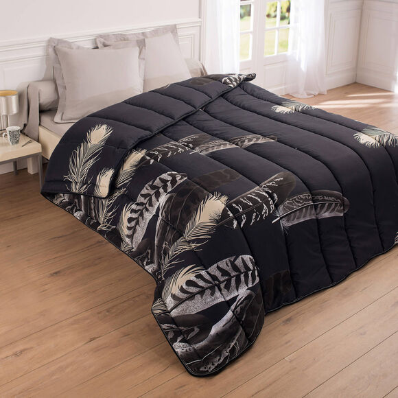 Couette microfibre imprimée Plume 400g/m2 (noir)