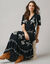 Robe longue bohème, imprimé effet broderie (noir / beige)