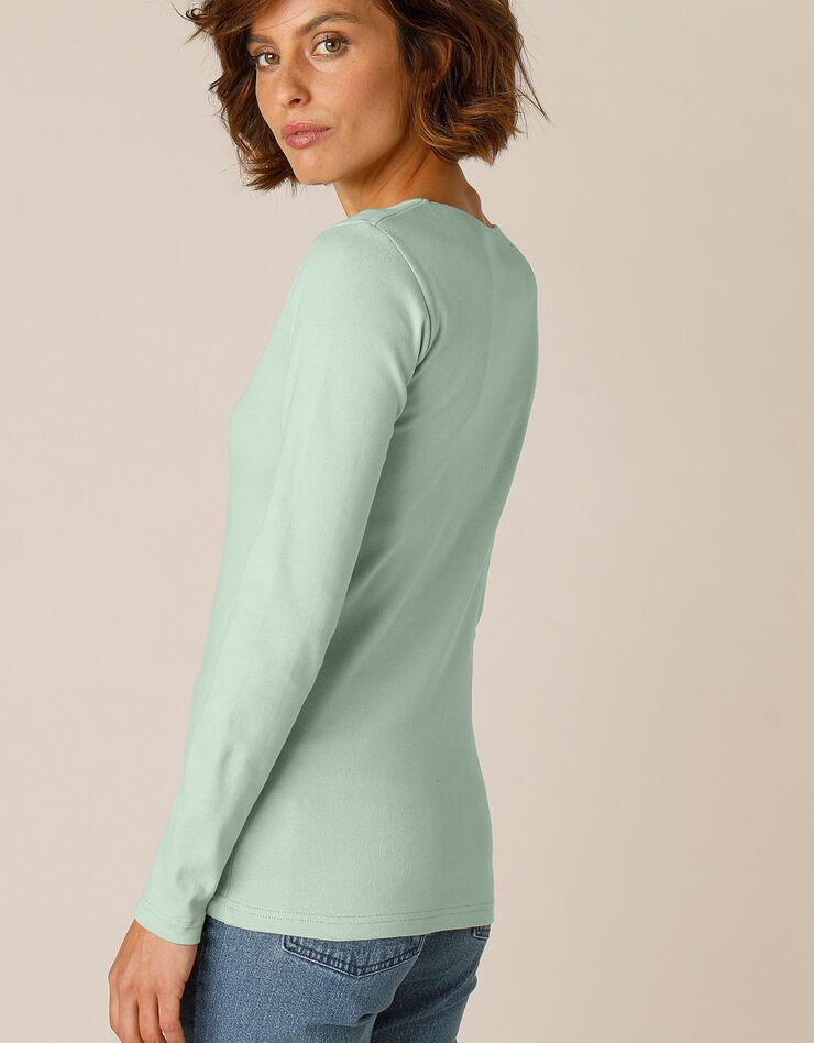 Tee-shirt uni manches longues jersey coton bio (vert grisé) Tee-shirt uni manches longues jersey coton bio (vert grisé)