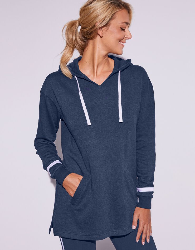 Sweat long à capuche en molleton gratté (marine / blanc) Sweat long à capuche en molleton gratté (marine / blanc)
