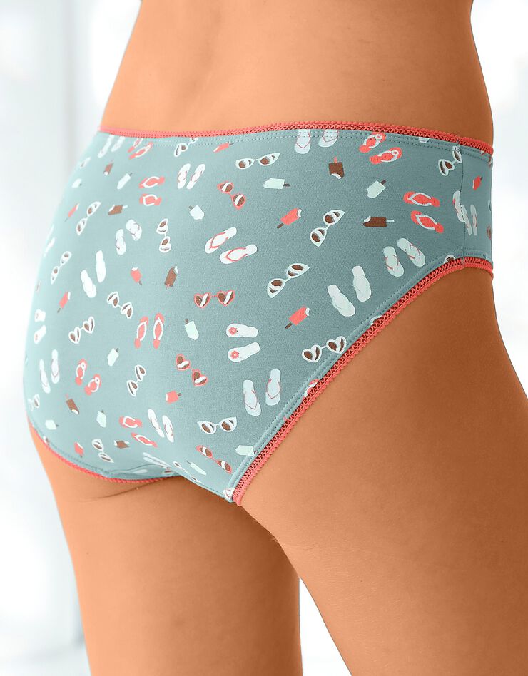 Slip coton forme midi imprimé motifs "plage" assortis – Lot de 4 (vert d'eau / corail) Slip coton forme midi imprimé motifs "plage" assortis – Lot de 4 (vert d'eau / corail)
