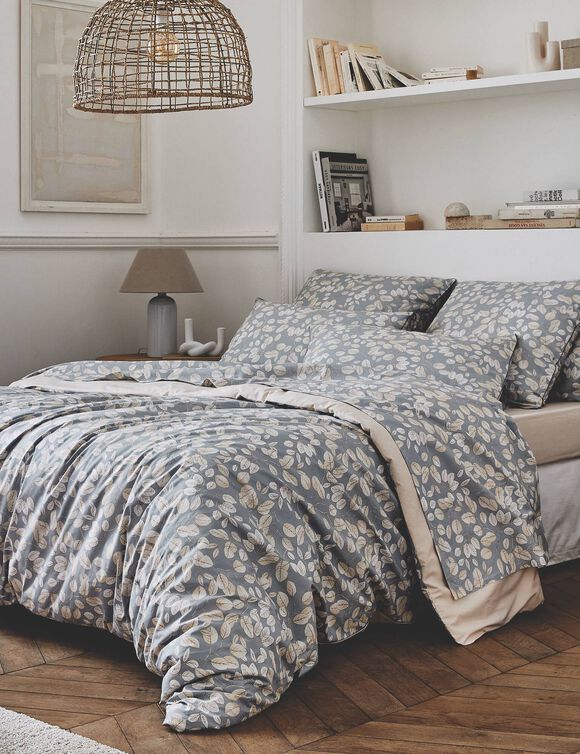 Linge de lit Lison percale de coton  (gris / blanc)