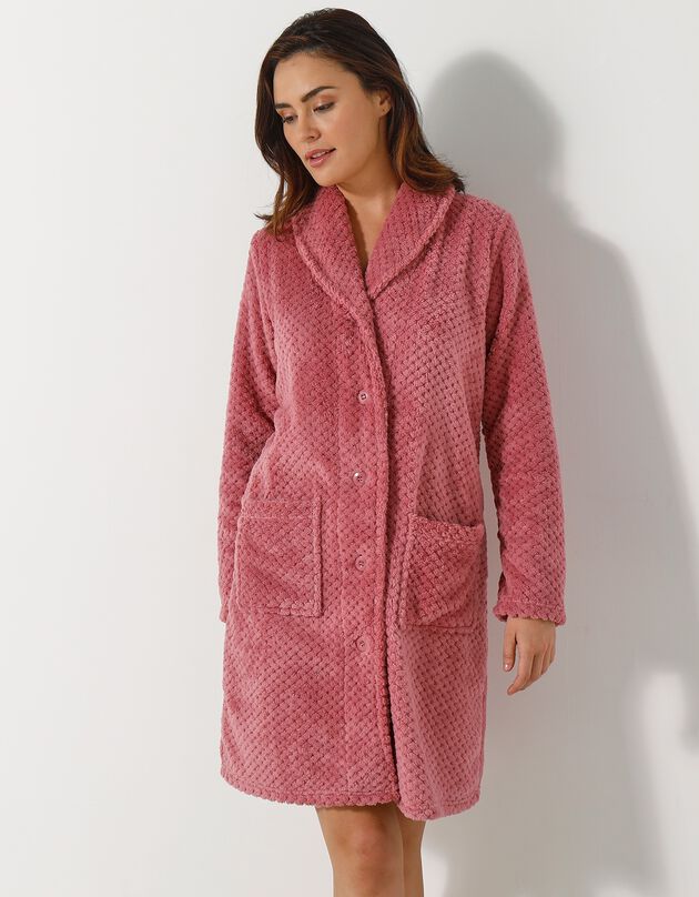 Robe de chambre maille polaire col châle - Longueur 95 cm (rose)