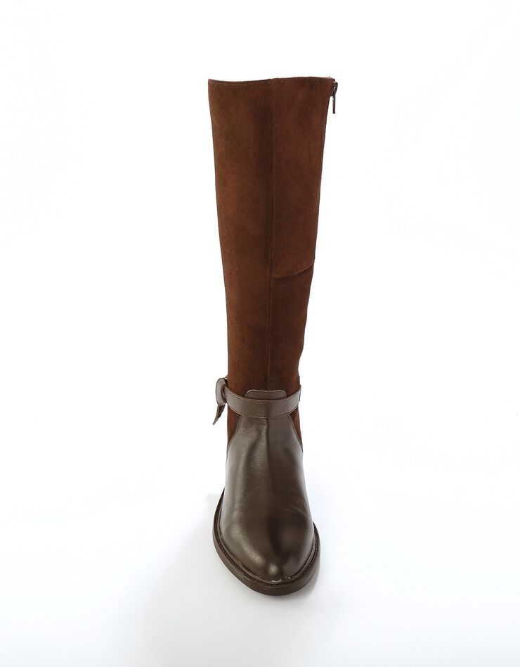 Bottes en cuir bimatière à mollets élastiqués (chocolat) Bottes en cuir bimatière à mollets élastiqués (chocolat)