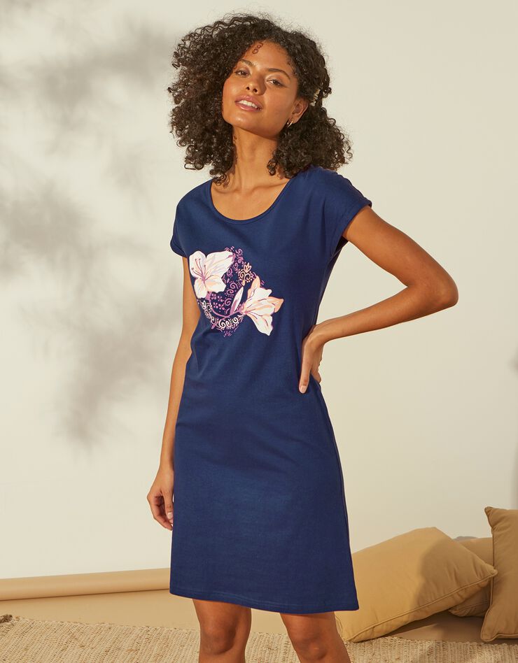 Chemise de nuit imprimé fleuri - lot de 2 (marine + parme) Chemise de nuit imprimé fleuri - lot de 2 (marine + parme)