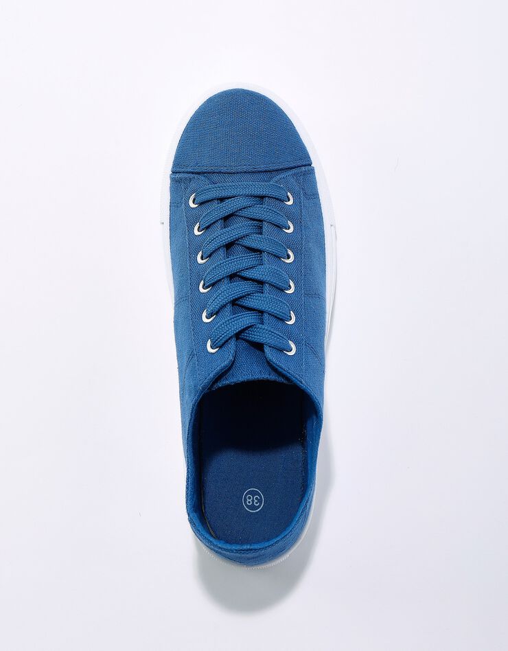 Tennis lacées en toile à semelle plateforme compensée (bleu) Tennis lacées en toile à semelle plateforme compensée (bleu)
