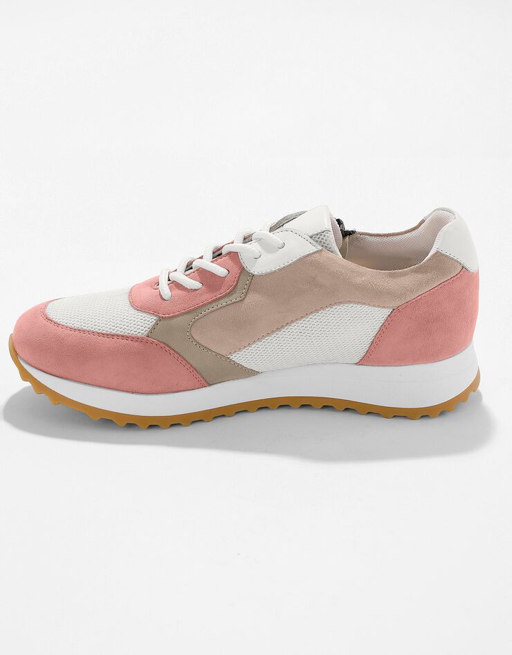 Sneakers style running zippées en cuir multicolore à semelle compensée (blush / écru) Sneakers style running zippées en cuir multicolore à semelle compensée (blush / écru)