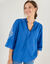 Blouse ample, manches 3/4 brod&eacute;es (bleu)