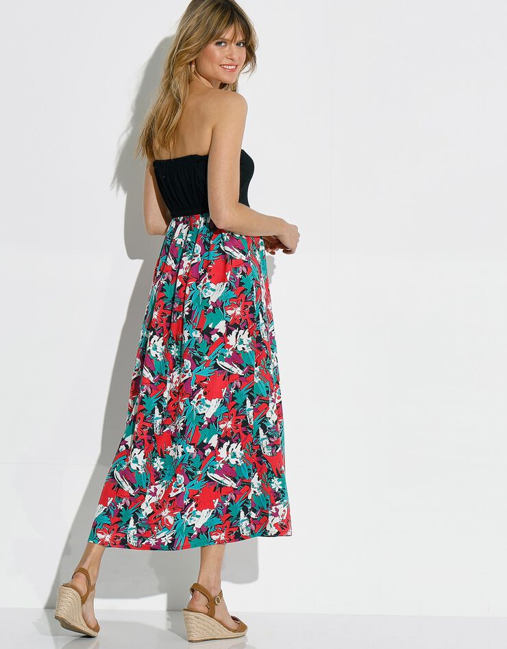 Robe longue forme bandeau bi-matière bretelles amovibles (noir / grenadine) Robe longue forme bandeau bi-matière bretelles amovibles (noir / grenadine)