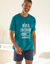 Pyjama short col rond à message (bleu canard / marine)