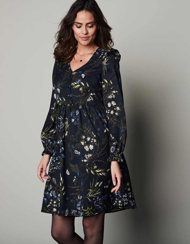 Robe imprimée col V (noir / kaki) Robe imprimée col V (noir / kaki)