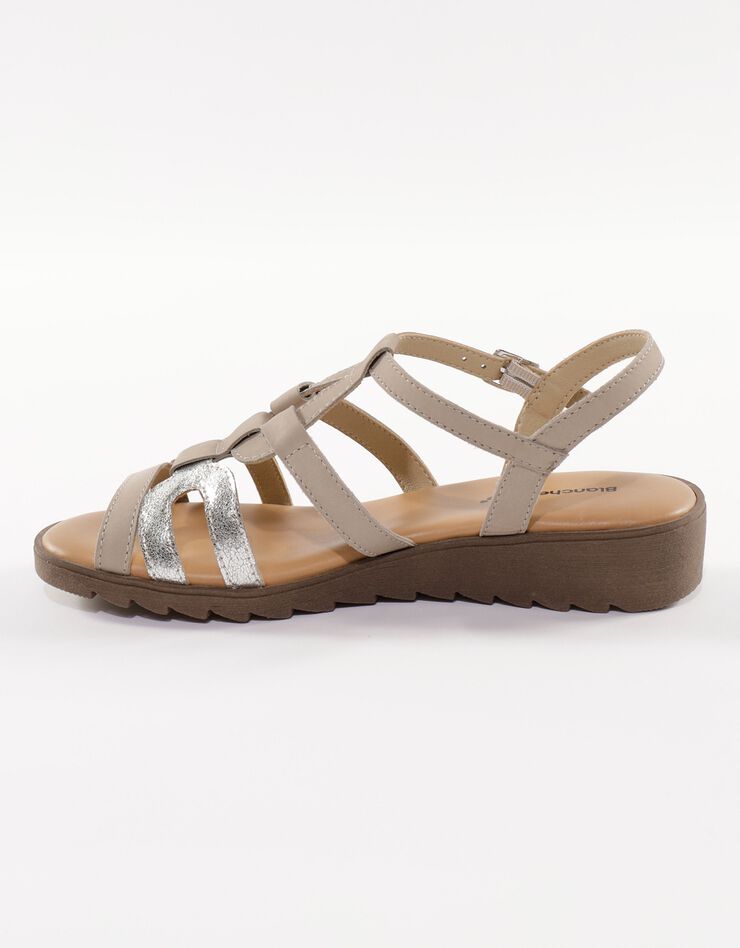 Sandales compensées cuir bi-matière (beige) Sandales compensées cuir bi-matière (beige)