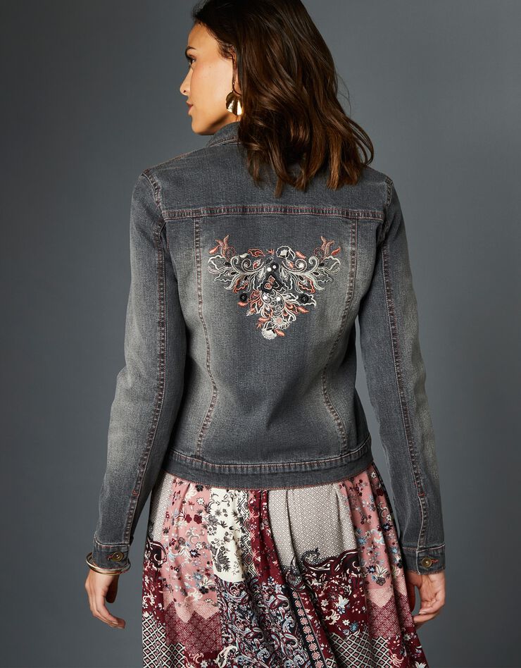Veste jean brodée dos (gris) Veste jean brodée dos (gris)
