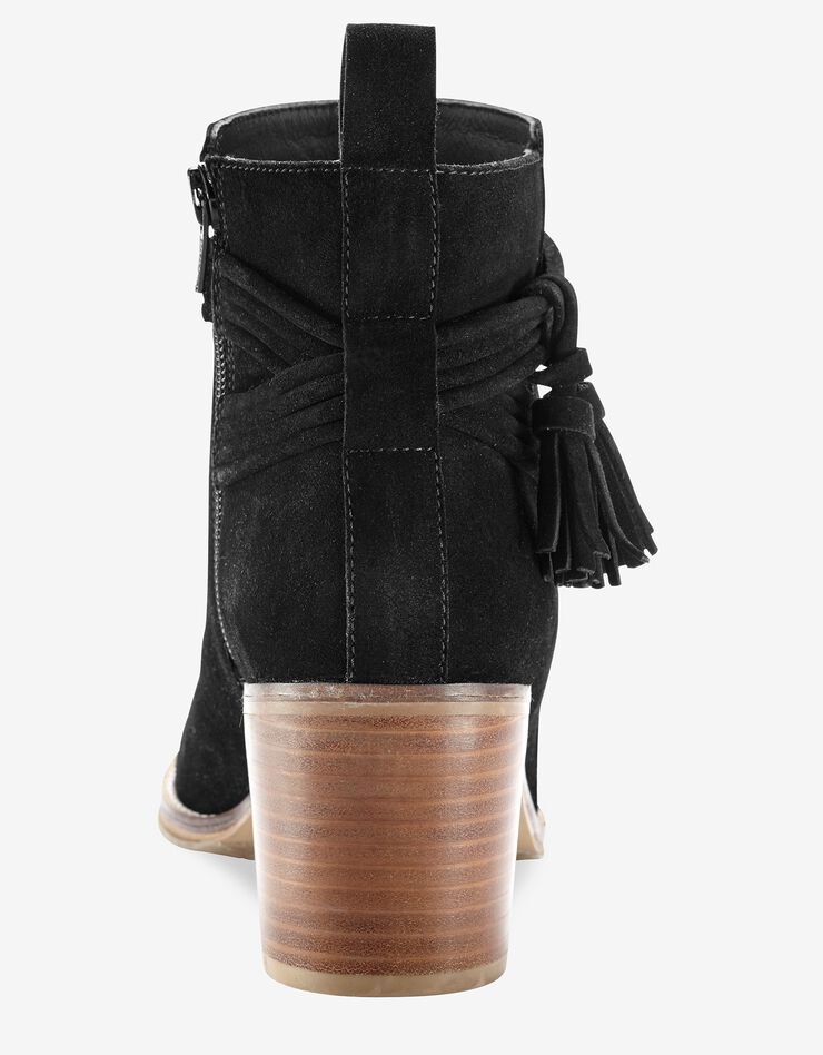 Boots en croûte de cuir à talon et pompons (noir) Boots en croûte de cuir à talon et pompons (noir)