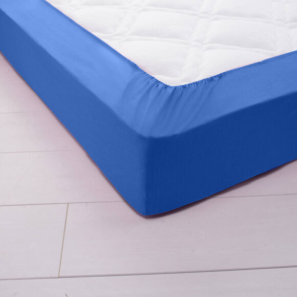 Drap-housse uni polyester - coton bonnet 32 cm (océan)