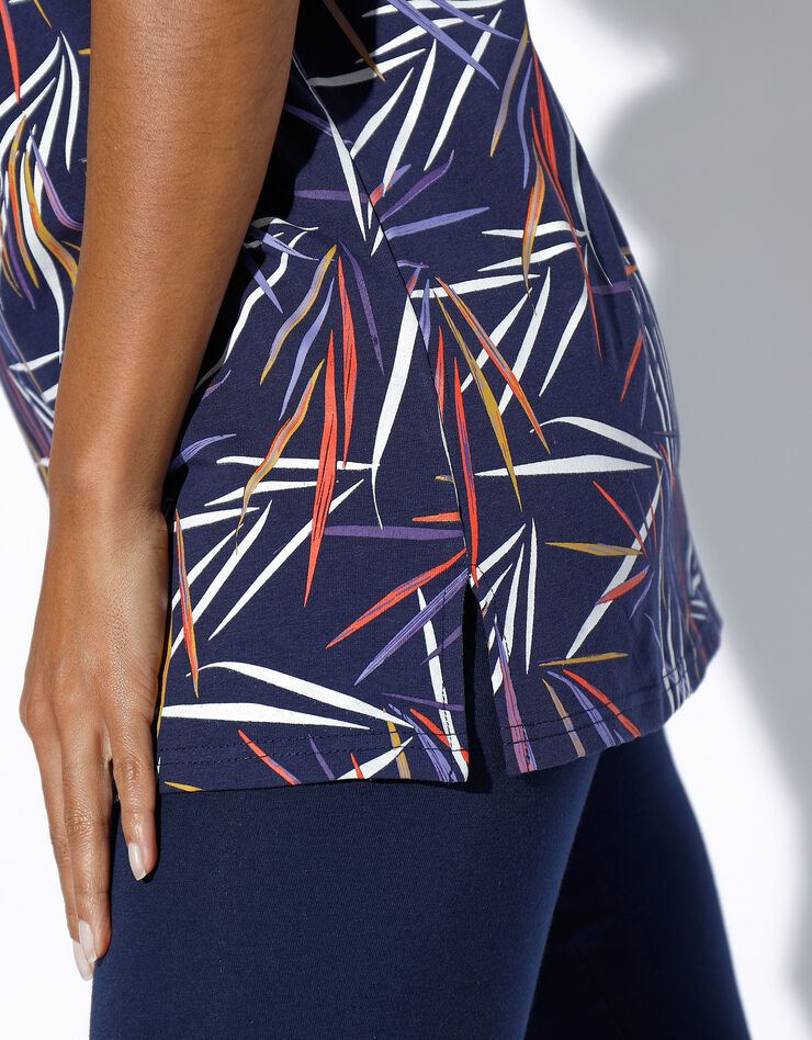 Tee-shirt imprimé encolure froncée, manches courtes (marine / multicolore) Tee-shirt imprimé encolure froncée, manches courtes (marine / multicolore)
