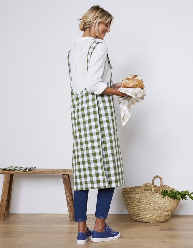 Tablier de cuisine carreaux vichy, forme japonaise (vert)