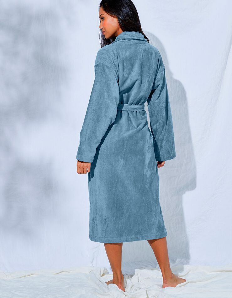 Peignoir mixte adulte éponge velours col châle (bleu jean) Peignoir mixte adulte éponge velours col châle (bleu jean)