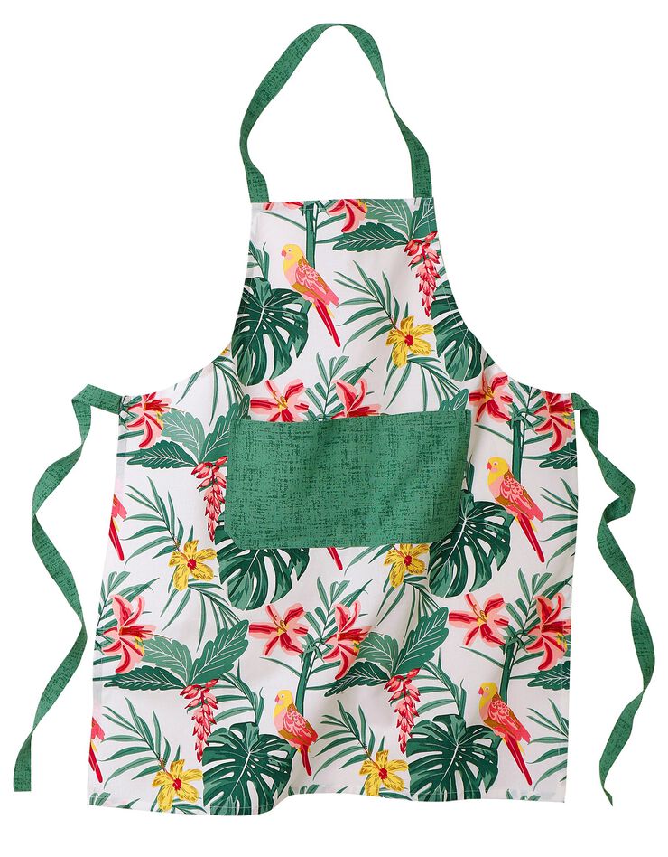 Tablier cuisine forme bavette imprimé tropical (blanc / vert) Tablier cuisine forme bavette imprimé tropical (blanc / vert)