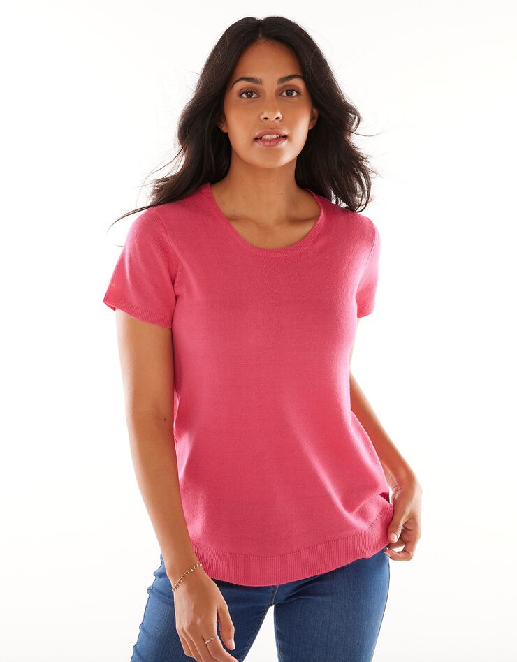 Pull uni manches courtes toucher cachemire (rose fuchsia) Pull uni manches courtes toucher cachemire (rose fuchsia)