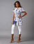 Tunique col tunisien brodé, imprimée (blanc / bleu)